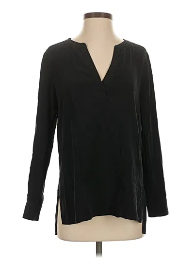 Pre-owned R | Label Long Sleeve Silk Top Black V Neck Tops