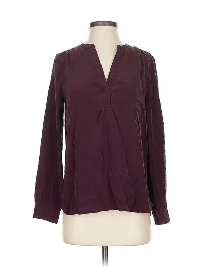 Pre-owned R | Label Long Sleeve Silk Top Burgundy Plunge Neckline Tops