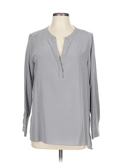 Pre-owned R | Label Long Sleeve Silk Top Gray Open Neckline Tops