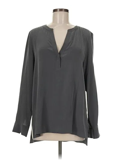 Pre-owned R | Label Long Sleeve Silk Top Gray Open Neckline Tops
