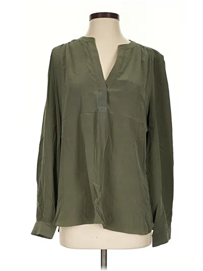 Pre-owned R | Label Long Sleeve Silk Top Green Plunge Neckline Tops