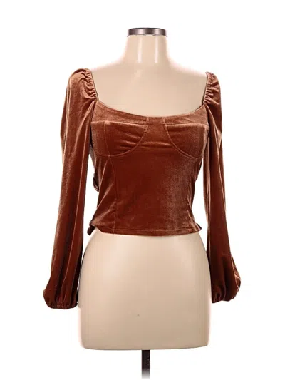 Pre-owned R. Vivimos Long Sleeve Top Brown Sweetheart Neckline Tops