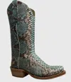 R Watson Boots Women's Allover Python Exotic Boots In Teal/copper In Multi