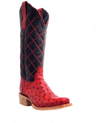 R Watson Boots Women's Rose Full Quill Ostrich Cowgirl Boots In Black / Red In Multi