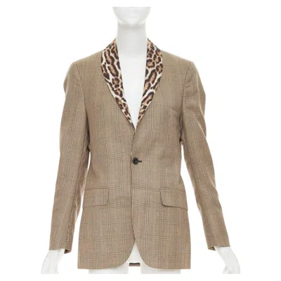 Pre-owned R13 2019 Runway Shawl Brown Wool Leopard Shawl Collar Check Blazer S