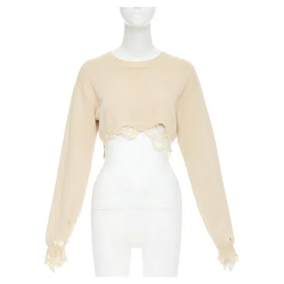 Pre-owned R13 2023 Destroyed Cropped Pullover Khaki Cotton Distressed Sweater S In Beige