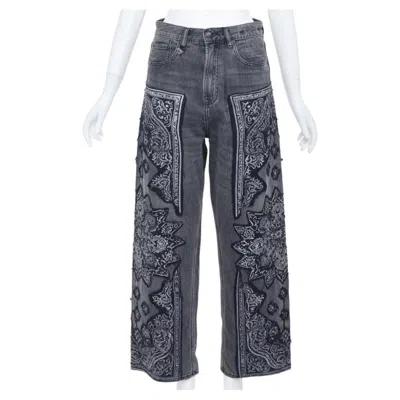 Pre-owned R13 2024 Venti Black Paisley Raw Hem Drop Crotch Loose Boyfriend Jeans 23"
