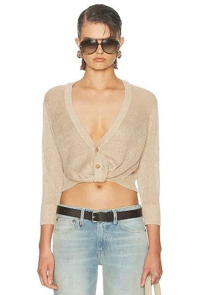 R13 3/4 Sleeve Twisted Front Cardigan In Brown