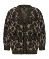 R13 Leopard Cardigan Long Sleeves V Neck Pockets In Brown