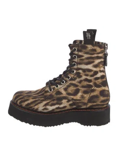 Pre-owned R13 Animal Print Combat Boots In Brown