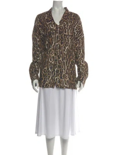 Pre-owned R13 Animal Print Long Sleeve Button-up Top In Multicolor