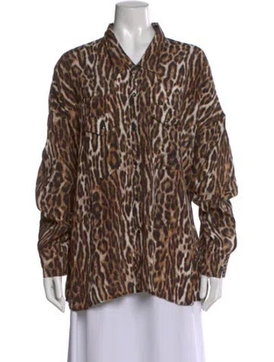 Pre-owned R13 Animal Print Long Sleeve Button-up Top In Neutral