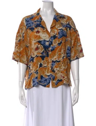 Pre-owned R13 Animal Print Short Sleeve Top In Orange