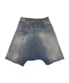 R13 Asymmetric Drop-crotch Denim Shorts In Blue