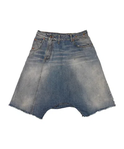 R13 Asymmetric Drop-crotch Denim Shorts In Blue