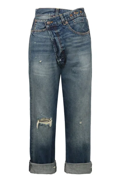 R13 Asymmetric Mini Cropped Jeans In Blue