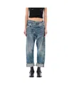 R13 Crossover Waist Distressed Jeans In Blue