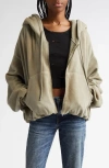 R13 Balloon Cropped Gathered Cotton-jersey Hoodie In Faded Olive