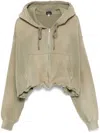 R13 Balloon Cropped Gathered Cotton-jersey Hoodie In Grün