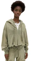 R13 Balloon Cropped Gathered Cotton-jersey Hoodie In Faded Olive