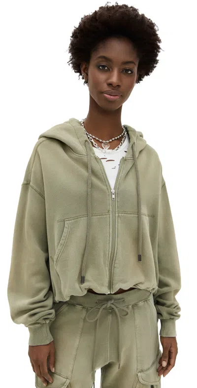 R13 Balloon Cropped Gathered Cotton-jersey Hoodie In Grün