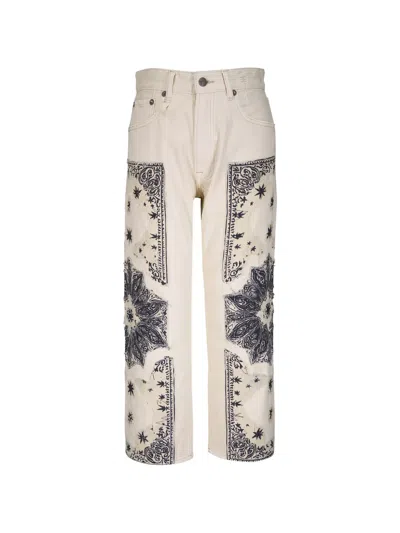 R13 White Cropped Applique Jeans In Neutral