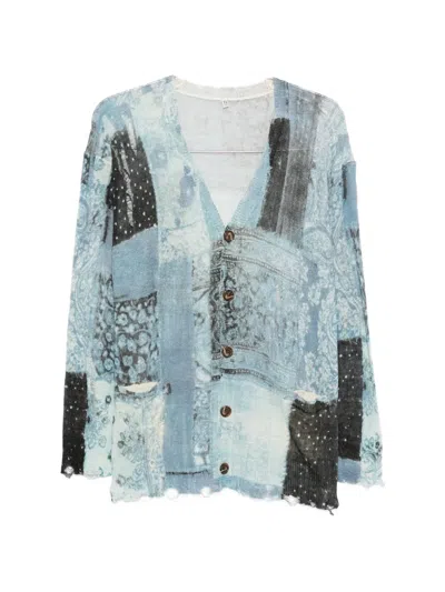 R13 Bandana-print Boyfriend Cardigan In Blue
