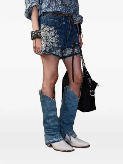 R13 Bandana-print Frayed Shorts In Blue