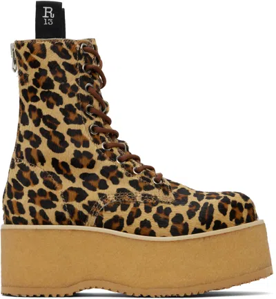 R13 Beige & Brown Double Stack Boots In Leopard