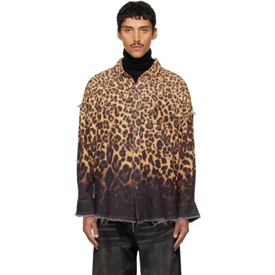 R13 Beige & Brown Shredded Seam Drop Neck Shirt In Dipped Brown Leopard