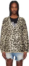 R13 Beige Boyfriend Cardigan In Light Leopard Jacqua