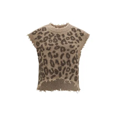 R13 Beige Cashmere Sleeveles Sweater In Animal Print