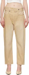 R13 Beige Crossover Jeans In Faded Wheat