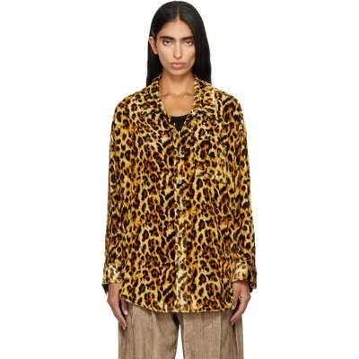 R13 Beige Drop Neck Shirt In Light Brown Leopard