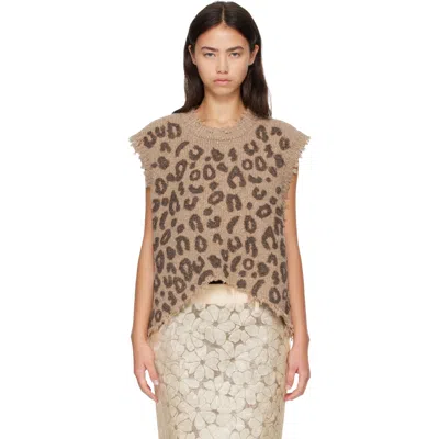 R13 Beige Leopard Boyfriend Sweater Vest In Multi Brown Leopard