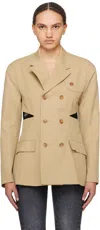 R13 Beige Open Back Blazer In Lt Khaki