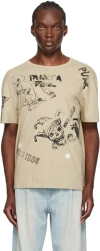 R13 Beige Relaxed Stamp T-shirt In Khaki W Paint