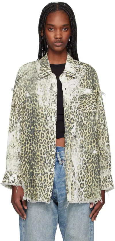 R13 Beige Shredded Seam Drop Neck Shirt In Bleached Leopard