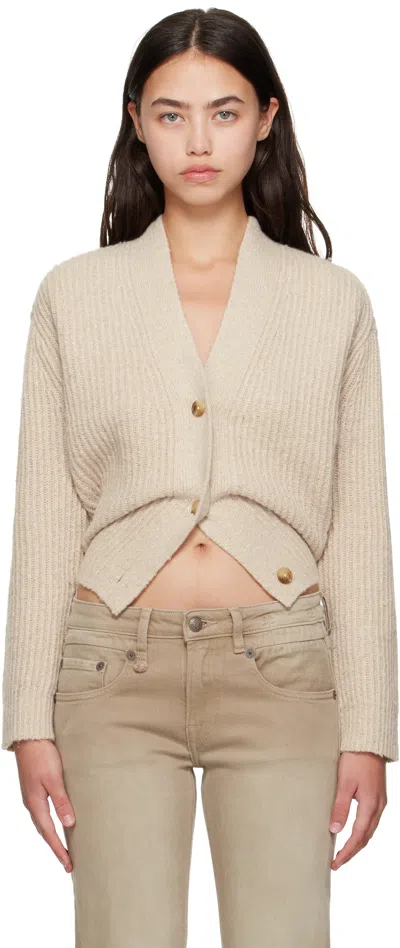 R13 Beige Split Hem Ribbed Cardigan In Brown