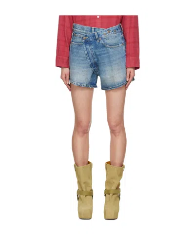 R13 Belt Loop Denim Shorts In Blue