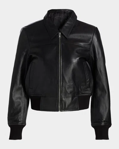 R13 Berlin Leather Bomber Jacket In Black Leat