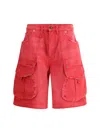 R13 Red Multi Pocket Baggy Denim Shorts