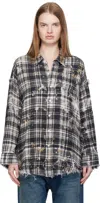 R13 Black & Off-white Shredded Seam Drop Neck Shirt In Black