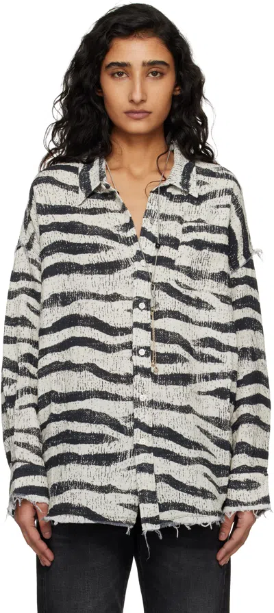 R13 BLACK & WHITE SHREDDED SEAM DROP NECK SHIRT