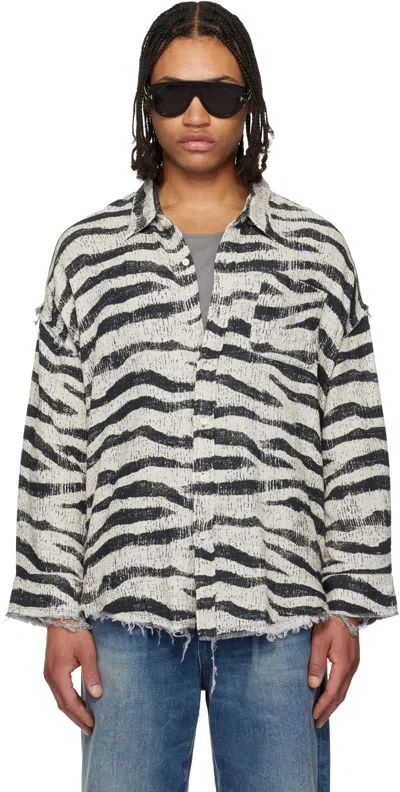 R13 Black & White Shredded Seam Drop Neck Shirt In Multi