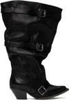 R13 Black Buckled-up Slouch Cowboy Boots In Black