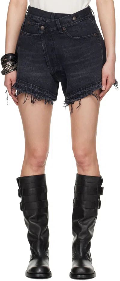 R13 BLACK CROSSOVER DENIM SHORTS
