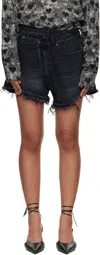 R13 Crossover Asymmetric Distressed Denim Shorts In Black