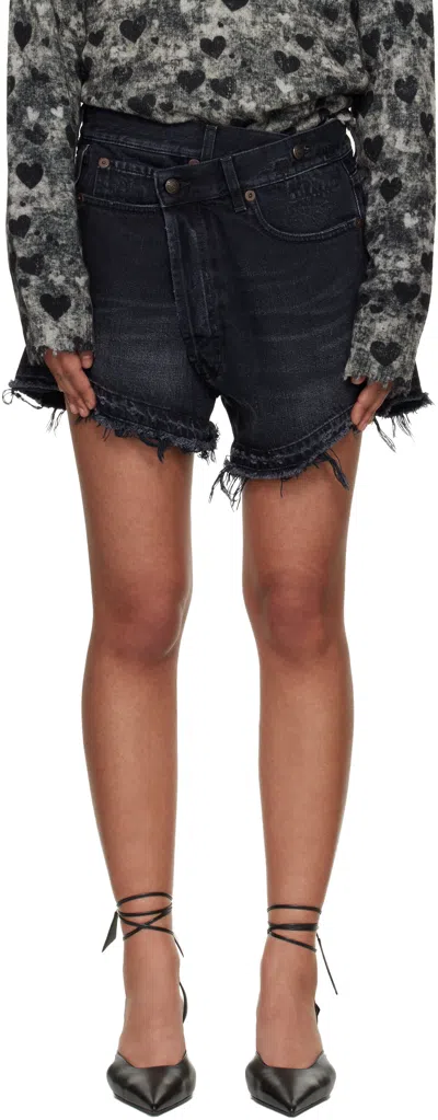 R13 BLACK CROSSOVER DENIM SHORTS