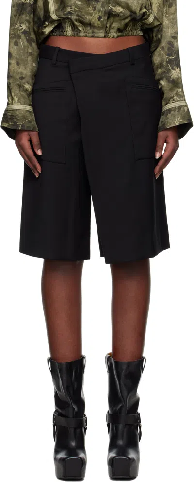 R13 BLACK CROSSOVER KNEE-LENGTH SHORTS